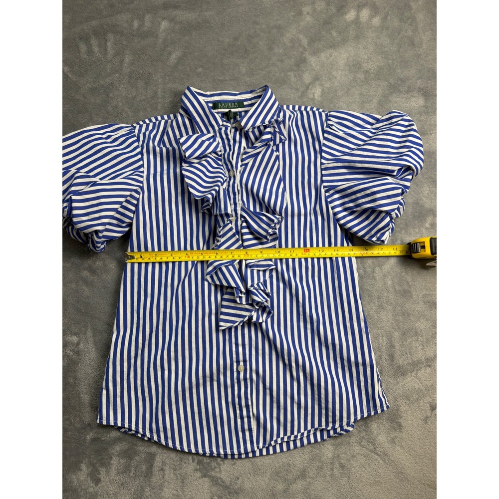 Ralph Lauren Striped Puff Sleeve Blouse Cotton Hamptons Coastal Coquette S - Picture 4 of 6
